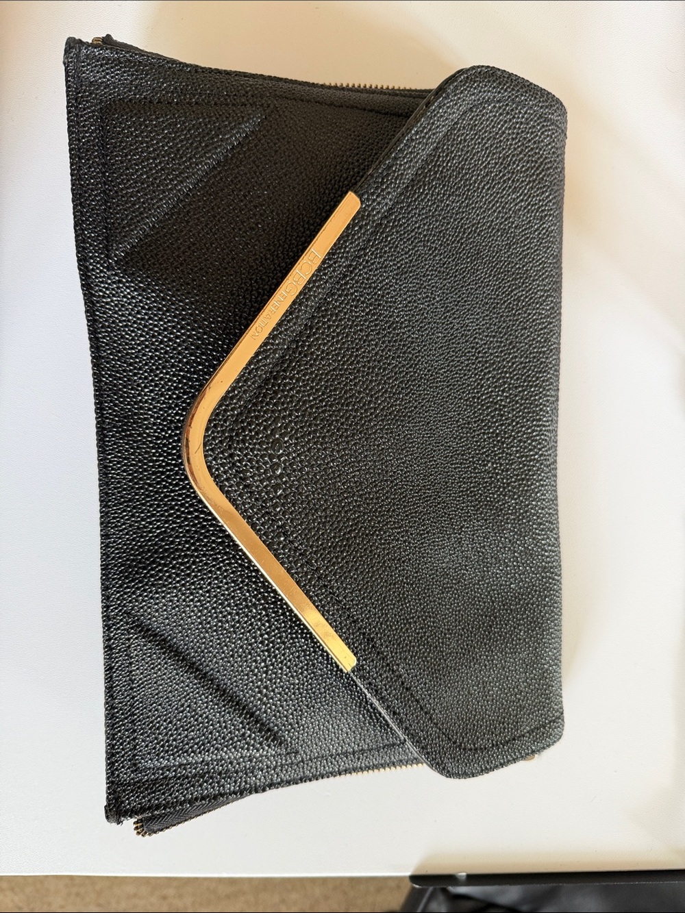 BCBGeneration Black Textured Envelope Clutch with Gold Trim